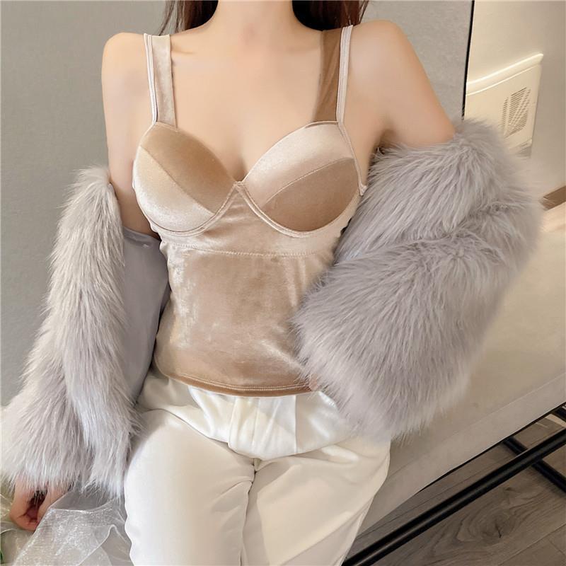 Áo hai dây vải nhung phong cách mới thời trang cho nữ