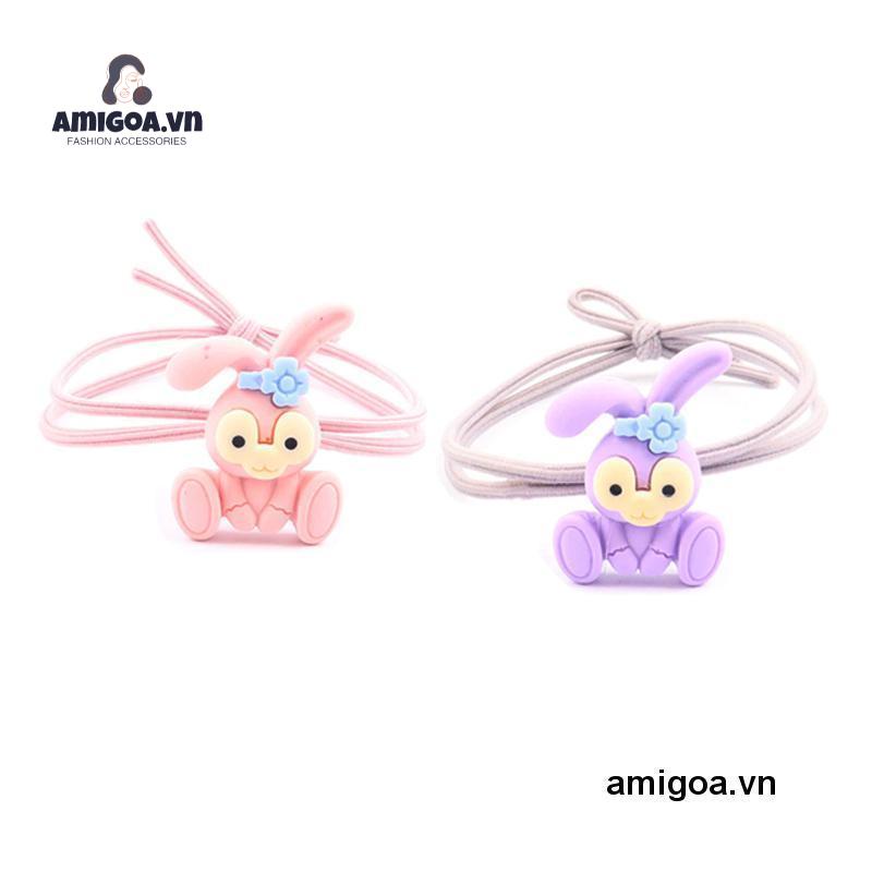 Dây Cột Tóc Bằng Da Và Acrylic Họa Tiết Thỏ Hoạt Hình Đơn Giản Đáng Yêu