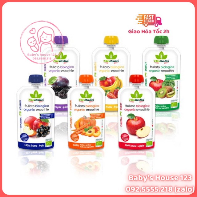 Smoothie Trái Cây Nghiền Hữu Cơ Bioitalia Cho Bé Ăn Dặm Từ 6 Tháng - Gói 120g
