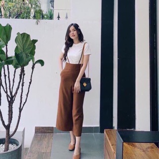 Sét Yếm Hai Dây Quần Ống Rộng Phối Áo Trắng