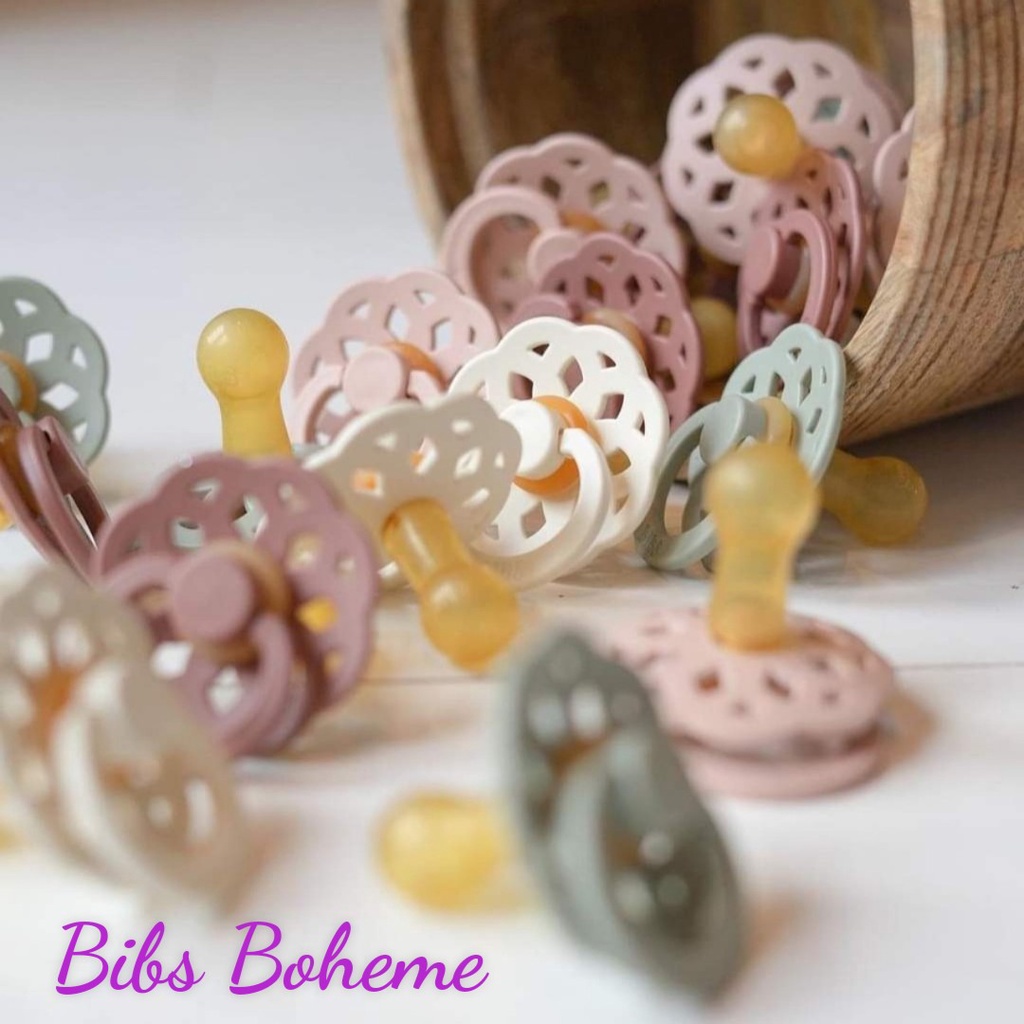 Ti Bibs hoa Boheme cao su latex mẫu mới limited size 0-6 6-18m, ti bibs boheme chính hãng màu xanh/trắng/hồng