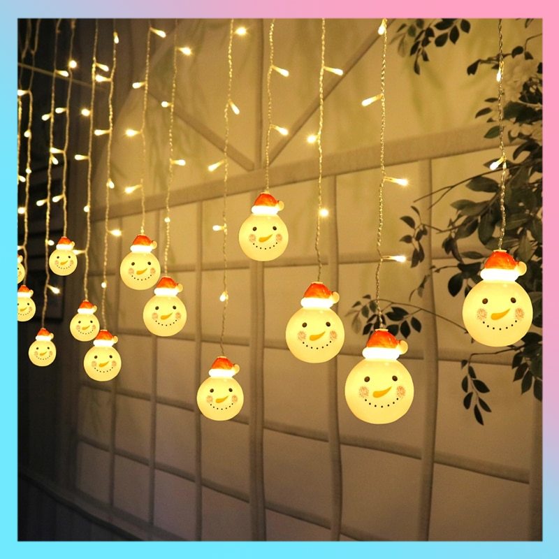 Dây Đèn LED 3.5m 96 Bóng Hình Người Tuyết Chống Nước Trang Trí Giáng Sinh