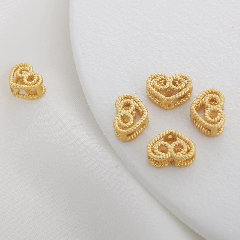 Dây Chuyền/ Khuyên Tai/ Vòng Tay Thủ Công Mặt Nhám Hình Trái Tim Rỗng Màu Vàng Kim 7X10mm