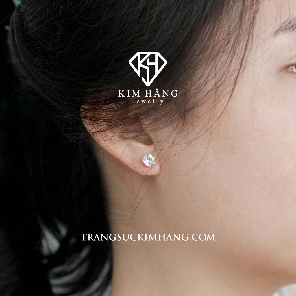 Khuyên Tai BẠC 6 Chấu Thiết Kế Viền Đá - Chốt Đẩy