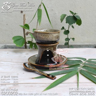 Bộ bếp đun cafe gốm sứ Bát Tràng men hỏa biến màu gấm