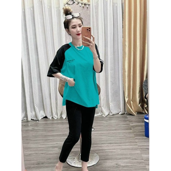 Bộ nữ thun cotton quần dài áo tay ngắn phối màu siêu xinh