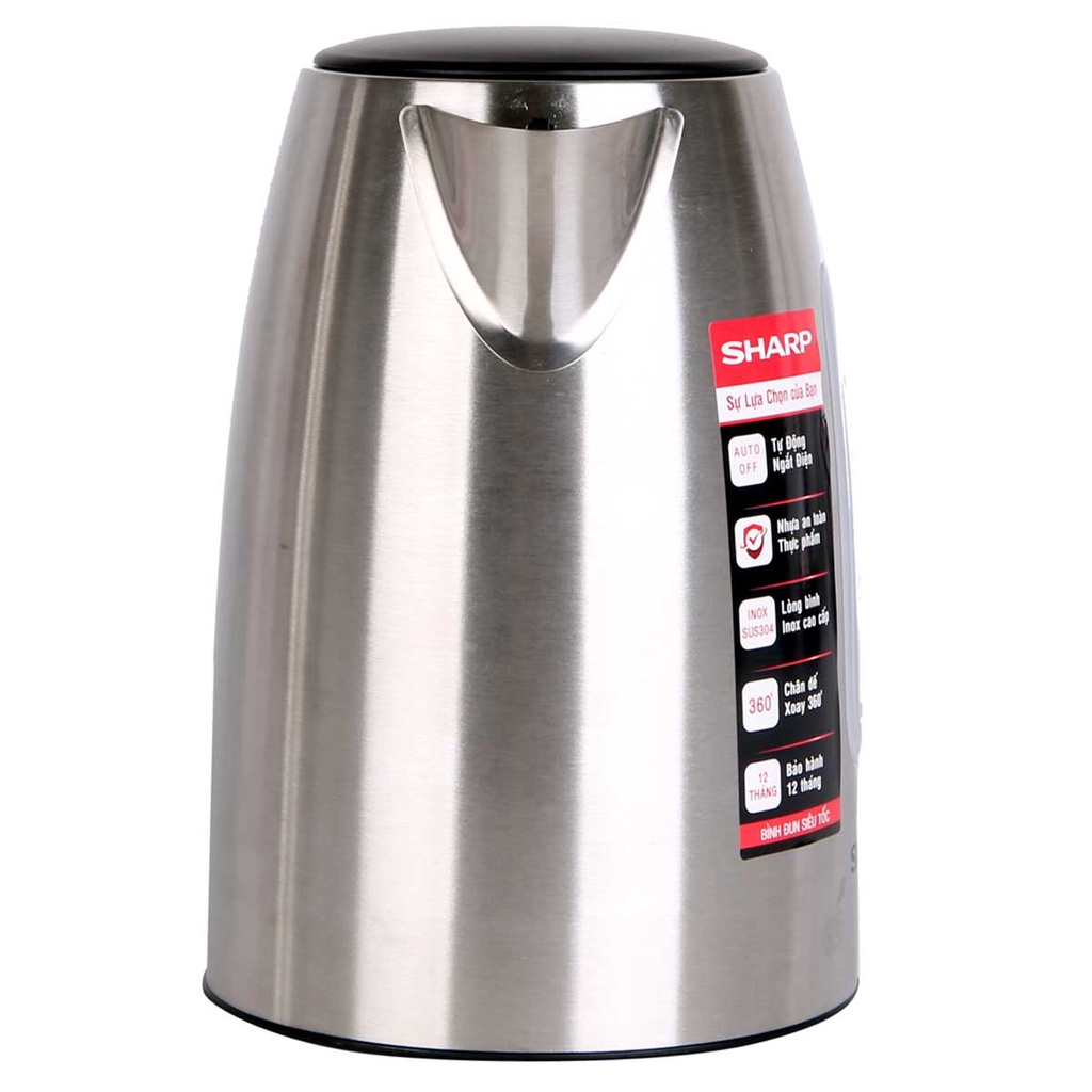 Bình ấm đun siêu tốc Sharp 1.7L lõi Inox, có lưới lọc, tự ngắt khi nước sôi và cạn nước - HAPOS