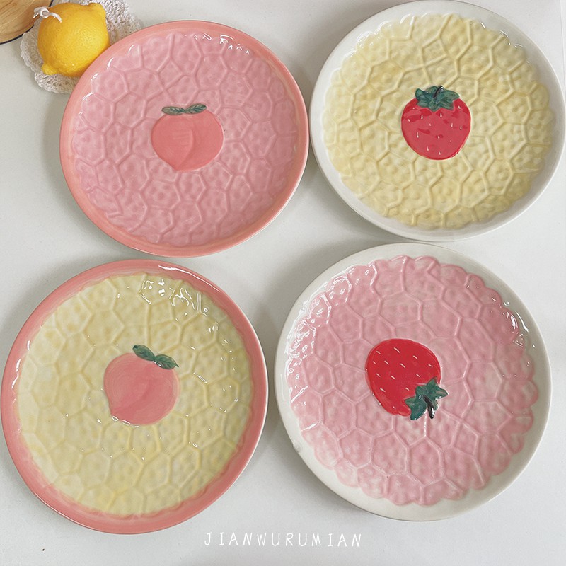 Đĩa trái cây tráng miệng đĩa peach 8inch gốm sứ #littlechick