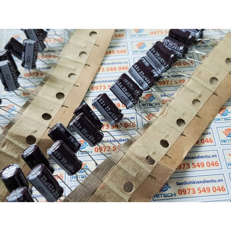 [Combo 10 chiếc] Tụ hóa Nichicon 22uF 63V kích thước 6.5×11.5mm