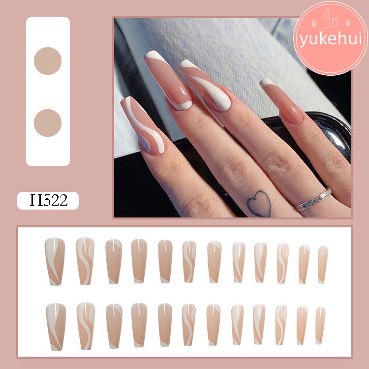 3522 YUKEHUI bộ móng tay giả set móng giả trong suốt móng tay giả đính nơ móng tay giả dài vuông móng tay giả dài đính đá  mẫu móng tay đẹp