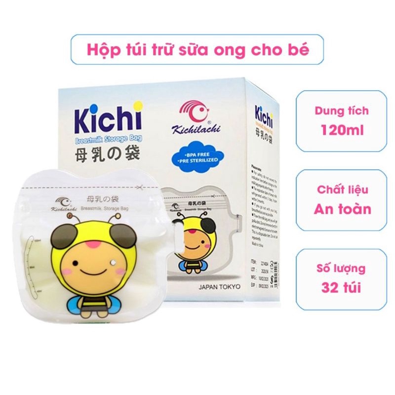Hộp 30 Túi Trữ Sữa Kichilachi 120ml / Túi Có Vòi Rót Tiện Dụng