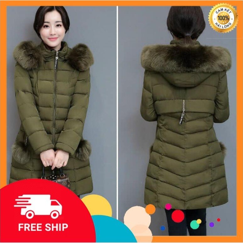 Áo khoác thu đông - Áo khoác phao nón cổ lông cao cấp