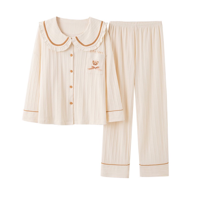 Bộ pyjama mặc nhà cho nam và nữ áo dài quần dài chất cotton mềm