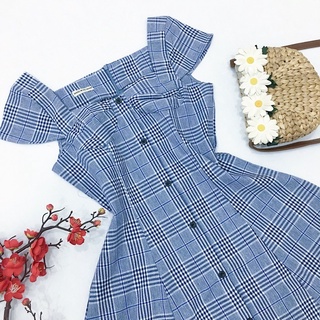 Đầm kẻ nút đen 2 màu (kèm hình thật)