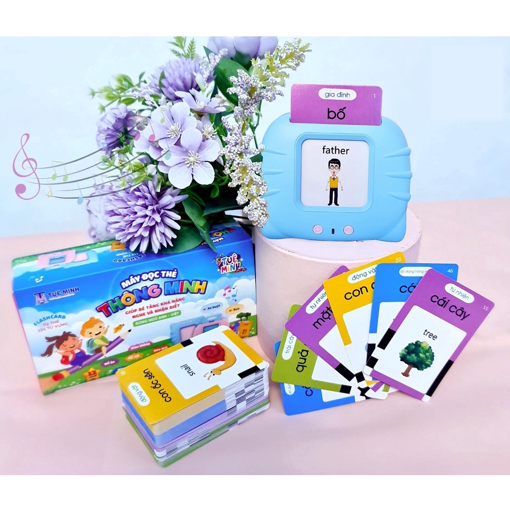 Máy đọc từ vựng song ngữ Anh Việt , Máy đọc thẻ flashcard 112 thẻ 224 từ sạc cổng USB không sóng điện từ