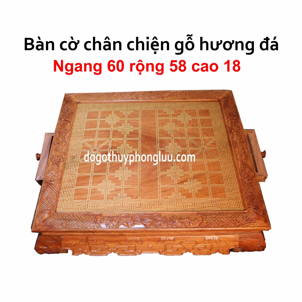 Bàn chơi cờ tướng kẻ vạch đá chặt gấm gỗ hương đá cao 18cm