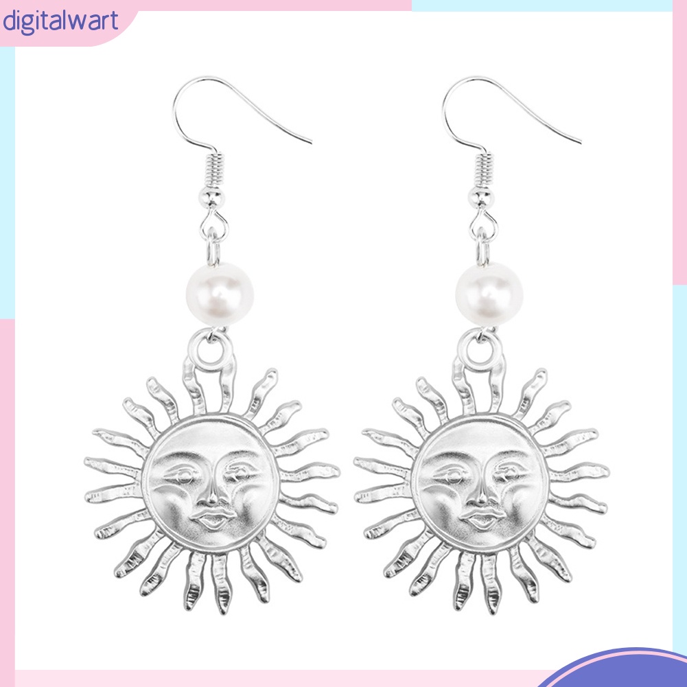 Đôi khuyên tai dáng dài trang trí mặt trời và đính ngọc trai xinh xắn cho nữ