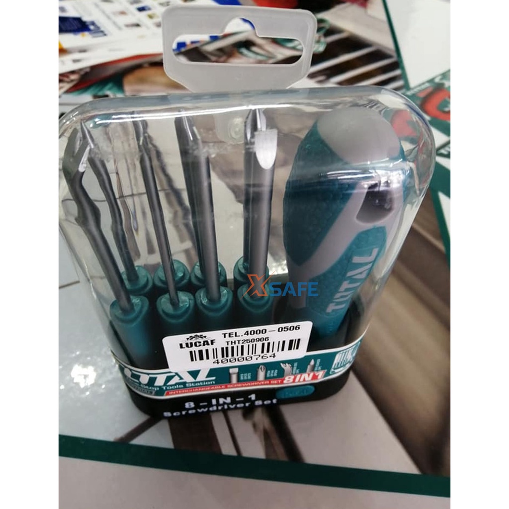 Bộ 9 tua vít đa năng TOTAL THT250906 đầu vít khoẻ, cứng, chắc chắn, đa năng Thép Cr-V siêu cứng, chống rỉ - chính hãng