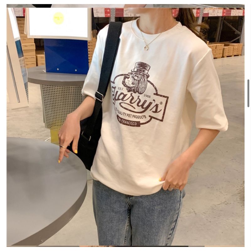 Áo thun tay lỡ unisex chú chó đội mũ