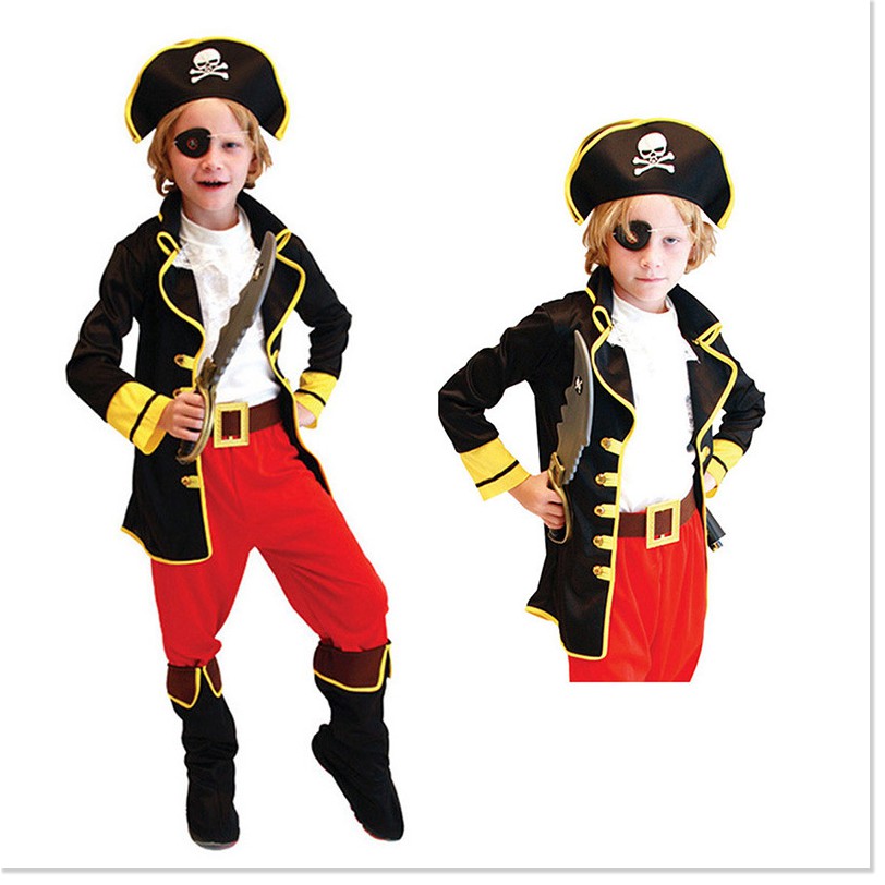 Trang phục Halloween trẻ em cosplay quần áo biểu diễn Cướp biển vùng Caribe Thuyền trưởng Jack quần áo biểu diễn trong k