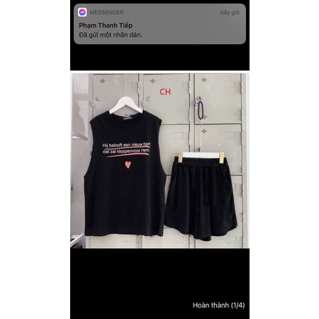 Set bộ tanktop 3 món chữ Hi Unisex ❤ Gồm Tank top 3 lỗ+ Quần Short+ áo braPhong cách HQ