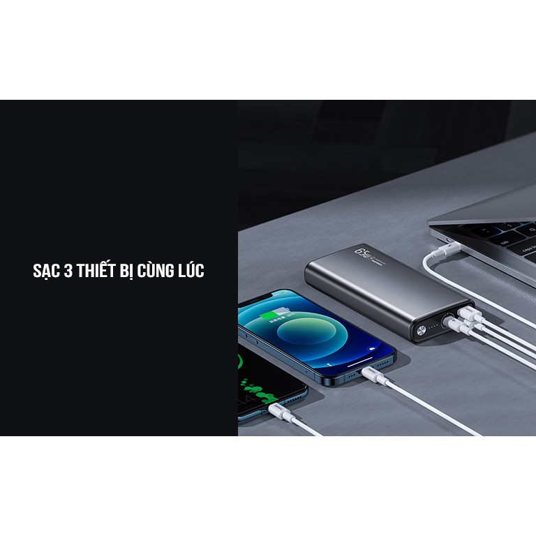 Pin sạc dự phòng 20000mAh 65W siêu nhanh Remax RPP-186 sạc cho Macbook/máy tính bảng/laptop