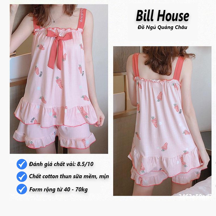 Bộ ngủ 2 dây thun sữa mềm mát họa tiết dễ thương