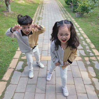 Quần kaki trắng đen rách cho bé