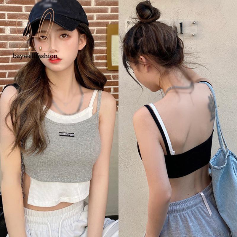 Áo Croptop sơ mi nữ  Áo thun, Áo Thun Ba Lỗ Thời Trang Dành Cho Nữ,Đan, giả hai mảnh, Áo vest, bất thường, màu sắc khớp