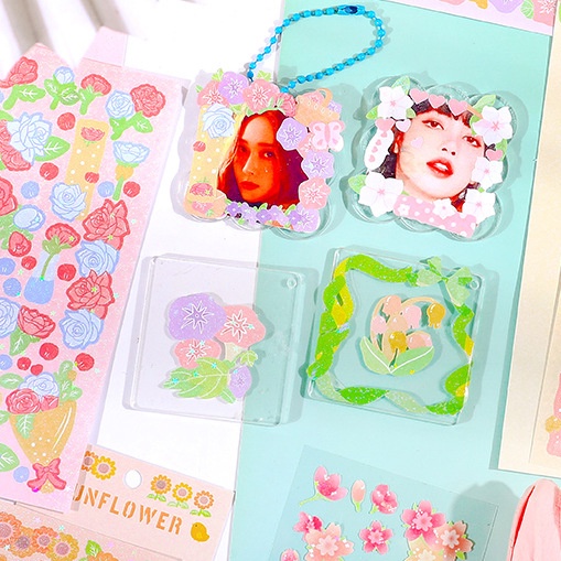 Peach 1Pcs Apricot pear rain clouds Rose sunflower tulip flower sticker Journal Scrapbook Decor Sticker