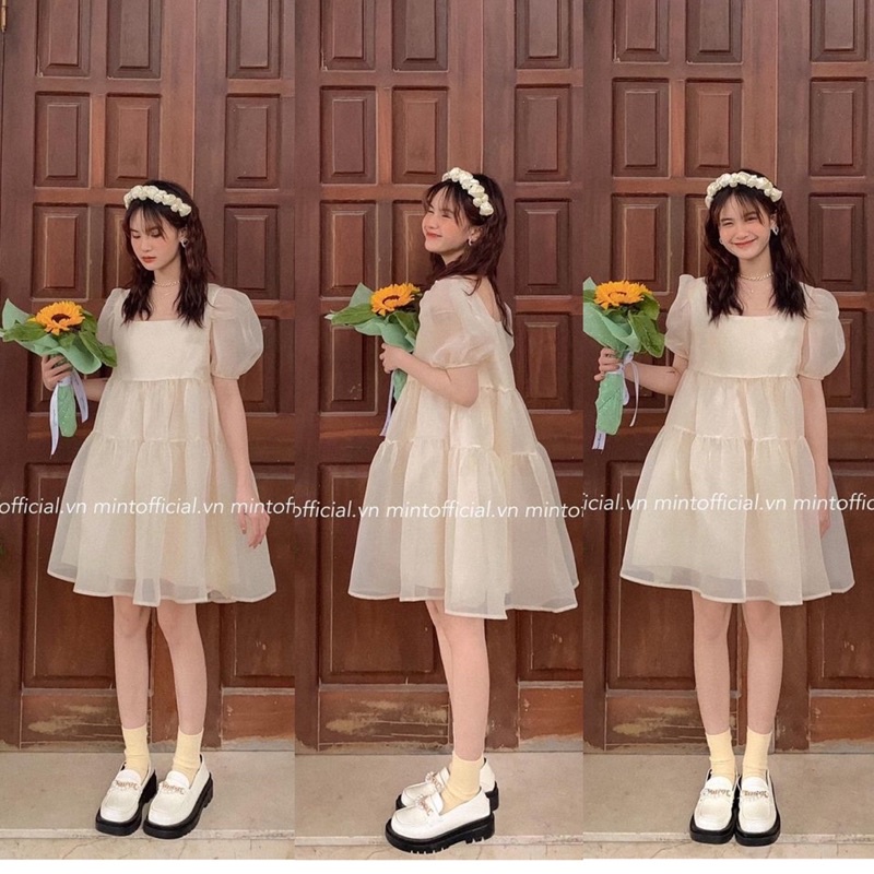 Váy babydoll công chúa bồng bềnh voan tơ, Đầm tiểu thư dáng xoè siêu sang chảnh