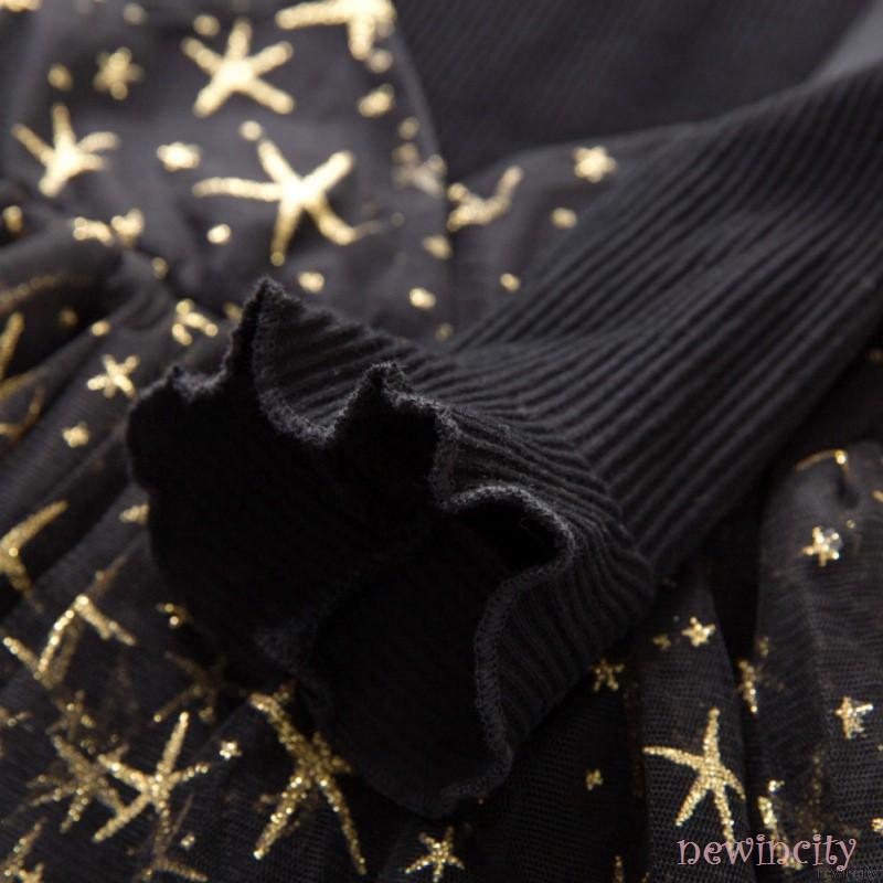 Đầm bé gái tay dài phối lưới họa tiết ngôi sao