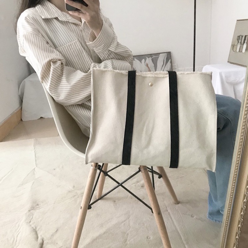 IELGY Túi Đeo Vai Vải canvas Viền Thô Phong Cách Hàn Quốc Thời Trang Cho Nữ