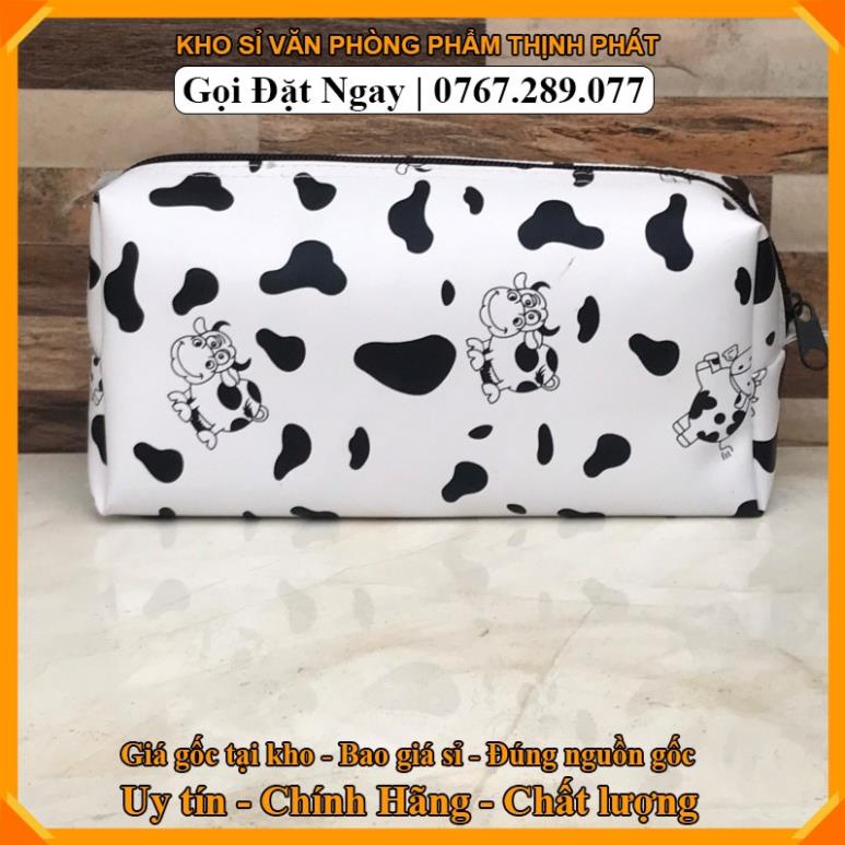 Hộp đựng bút vải hoạ tiết CON BÒ SỮA bóp viết to 1 ngăn,