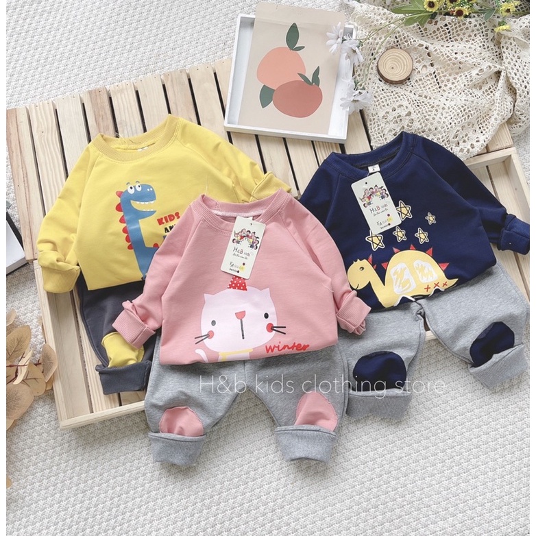 Bộ dài tay da cá đi học mùa thu đông cho bé trai, bé gái từ 8-18kg
