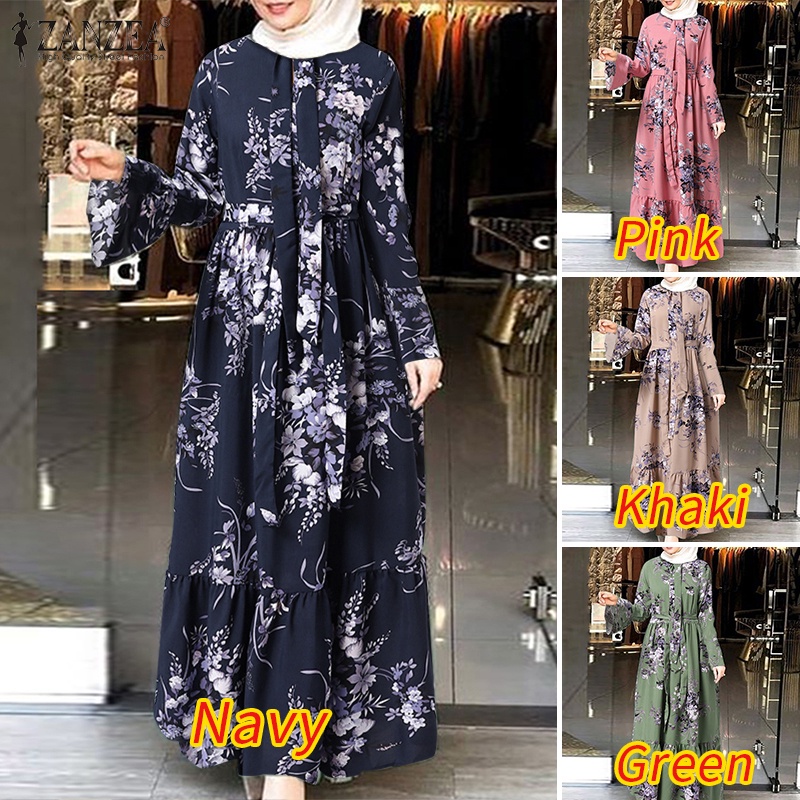 Zanzea Đầm Maxi Tay Dài Cổ Tròn In Họa Tiết Hoa Thanh Lịch Thời Trang Cho Nữ