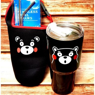 Combo ly giữ nhiệt thái 900ml hình gấu đen đủ bộ phụ kiện
