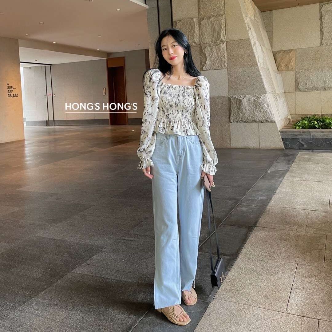 Áo Voan Hoa Tay Phồng Cổ Vuông Thời Trang Hàn Quốc Cho Nữ | BigBuy360 - bigbuy360.vn