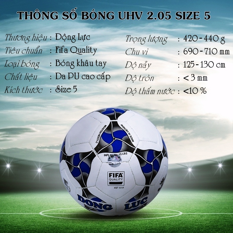 Bóng Đá Động Lực Chính Hãng UHV 2.05 Size Số 5 Da PU Tiêu Chuẩn Fifa Trẻ Em Người Lớn Thi Đấu Sân Cỏ Nhân Tạo &amp; Tự Nhiên