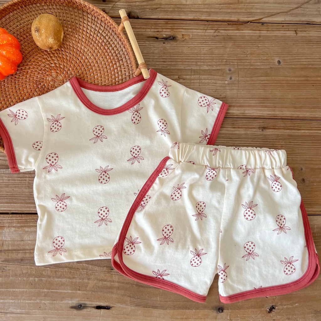 Set Áo Thun Ngắn Tay In Hình Quả Dứa Và Quần Short Thời Trang Mùa Hè Cho Bé