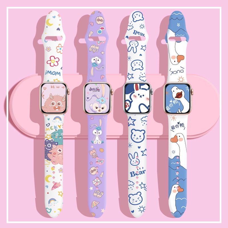Dây đeo đồng hồ Tương thích với Apple Watch Band 38MM 40MM 41MM Dây đeo đồng hồ họa tiết dễ thương b
