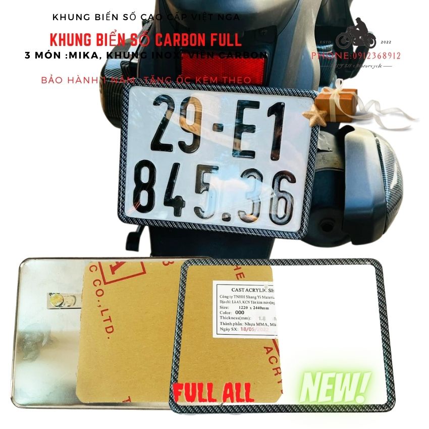Khung Ốp biển số Inox xi Carbon Gắn mọi loại xe gắn máy