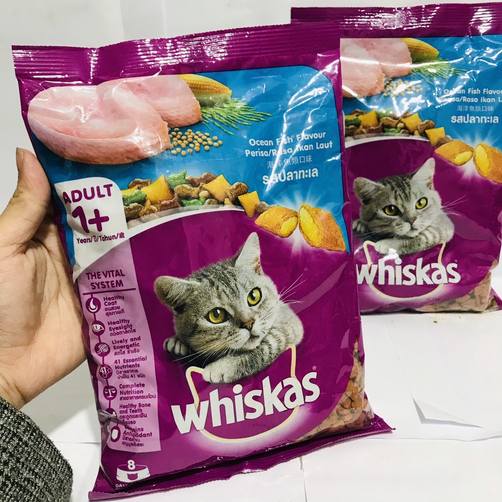 WHISKAS Thức ăn cho mèo lớn dạng hạt vị cá biển 400g (1 túi)