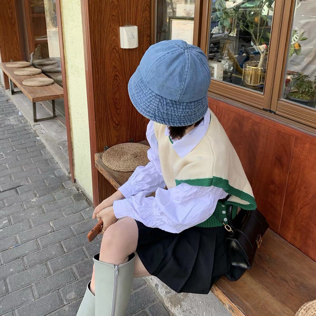 Mũ bucket TUMIE nón cụp vành tròn vải jeans trơn Unisex phong cách Ulzzang BK006