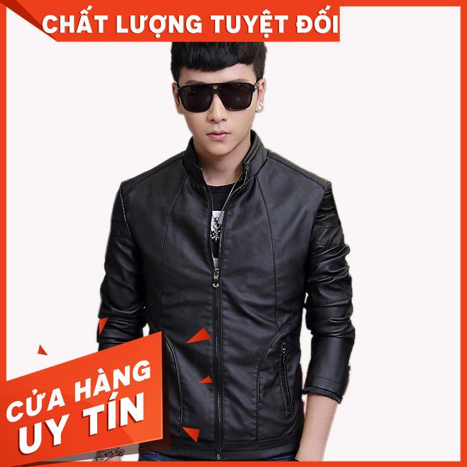 ÁO KHOÁC DA NAM LÓT LÔNG CAO CẤP AD14-ĐEN(CÓ TÚI TRONG)Pigomen