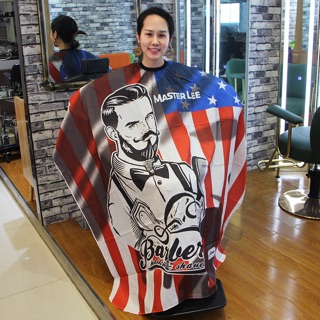 Áo Choàng Cắt Tóc Barber cờ mỹ cao cấp