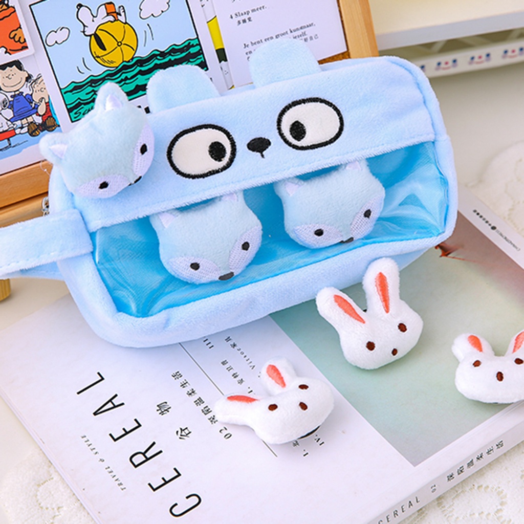 Phim hoạt hình dễ thương hộp bút chì với 3 chiếc ghim dễ thương Túi bút chì lớn Túi lưu trữ