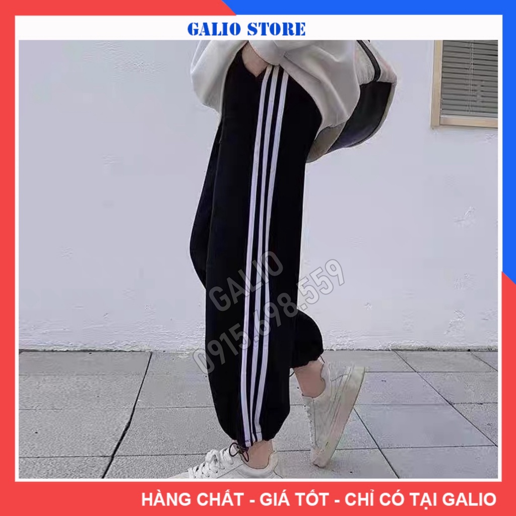 Quần Jogger Nam Nữ Ống Rộng Bó Chun Rút Gấu Basic Dáng Thể Thao 3 Sọc 2 Màu(Đen,Trắng) - Galio