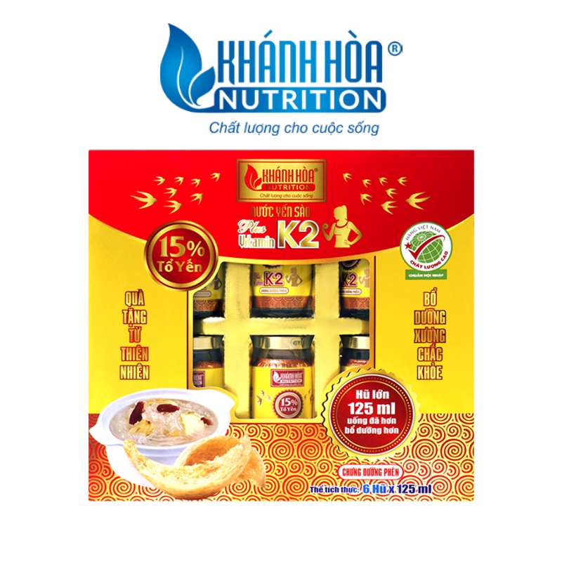 Nước yến sào 15% bổ sung vitamin K2 Khánh Hòa Nutrition ( 6 lọ x 125ml ) | BigBuy360 - bigbuy360.vn