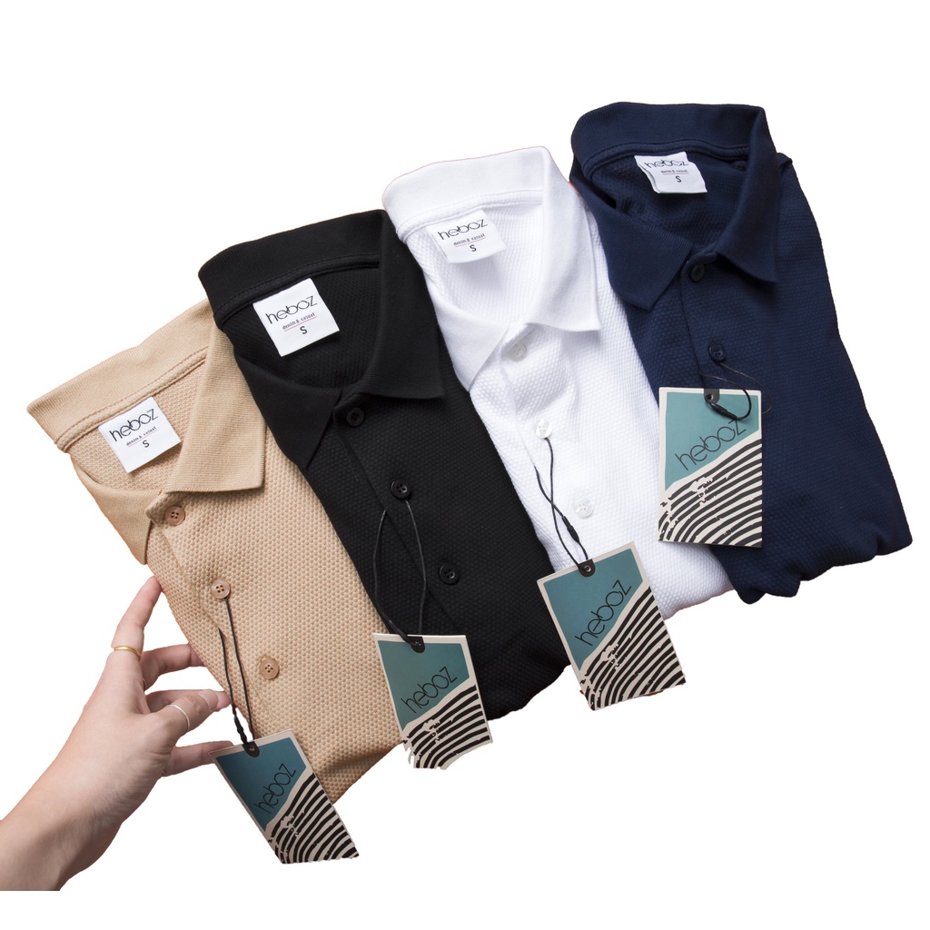 Áo thun nam tay ngắn có cổ - polo HEBOZ vải cotton dệt nhẹ, mát, co dãn, kiểu dáng trơn cơ bản form slimfit 00000524